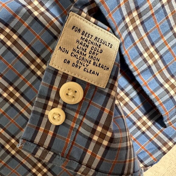 Peter Millar Shirt Men Size L Blue Plaid Long Sleeve Single Pocket Button Up EUC - Picture 2 of 9
